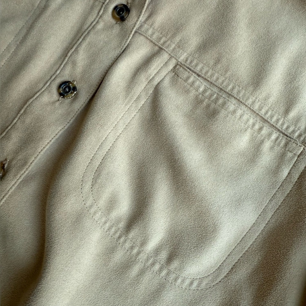St. John's Bay Tan Faux Suede Heritage Western Button Down Shirt Petite M - Picture 6 of 7